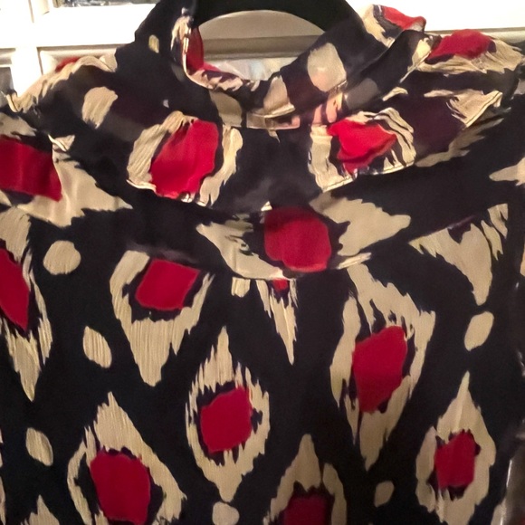 Diane Von Furstenberg tribal red and blue printed silk long sleeve dress 8 - Picture 7 of 13
